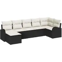 vidaXL Ensemble de canapé de jardin avec coussins 7 pcs noir poly rotin