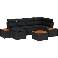 vidaXL Ensemble de canapé de jardin avec coussins avec mémoire 7 pcs noir Polyrattan