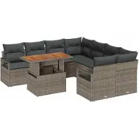 vidaXL Ensemble de canapés de jardin , 9 pièces, couleur gris et marron, capacité pour 8 personnes