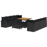 vidaXL Ensemble de canapé de jardin avec coussins 11 pcs noir poly rotin