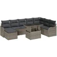 vidaXL Ensemble de canapés de jardin , 9 pièces, gris [Matériau synthétique] : rotin synthétique