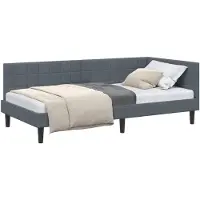 vidaXL Sommier d'angle avec tête de lit gris foncé 100 cm x 200 cm velours