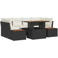 vidaXL Ensemble de canapé de jardin avec mémoire 7 pcs noir poly rotin