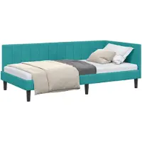 vidaXL Cadre de lit d'angle avec tête de lit turquoise 90 cm x 200 cm velours
