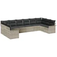 vidaXL Ensemble de canapés de jardin avec rangement, 10 pièces, gris clair, en polyrotin
