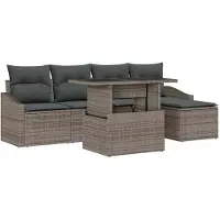 vidaXL Ensemble de canapé de jardin avec coussins avec mémoire 6 pcs Gris Poly-Rotin