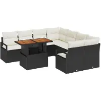 vidaXL Salon de jardin avec coussins 9 pcs noir et crème