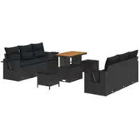 vidaXL Ensemble de canapés de jardin , 9 pièces, 6 places, noir, en résine tressée