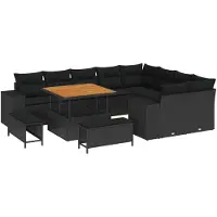 vidaXL Ensemble de canapé de jardin avec coussin avec mémoire 12 pcs noir