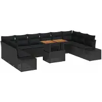 vidaXL Ensemble de canapés de jardin avec coussins, 11 pièces, noir et marron