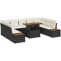 vidaXL Ensemble de salon de jardin avec coussins, 10 pièces, noir et beige