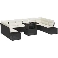 vidaXL Ensemble de canapés de jardin , 11 pièces, noir et crème, en polyrotin