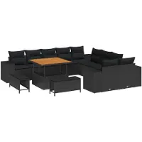 vidaXL Ensemble de canapé de jardin avec coussins 13 pcs noir poly rotin