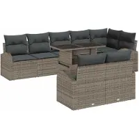 vidaXL Ensemble de canapés de jardin avec rangement et coussins, 9 pièces, gris, en polyrotin