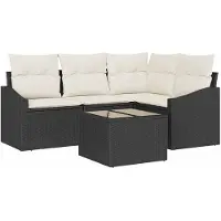 vidaXL Ensemble de canapés de jardin avec coussins, 5 pièces, marron et crème, en polyrotin