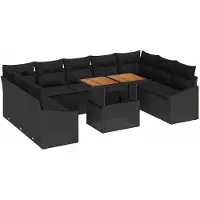 vidaXL Ensemble de sofa de jardin, 10 pièces, noir et marron