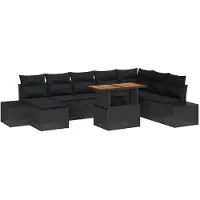 vidaXL Salon de jardin avec coussins 9 pcs noir et marron