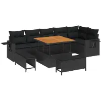 vidaXL Ensemble de canapé de jardin avec coussins 11 pcs noir poly rotin