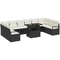 vidaXL Ensemble de canapés de jardin avec coussins, 11 pièces, noir et crème, en polyrotin