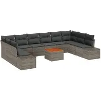 vidaXL Ensemble de canapé de jardin avec coussins 11 pcs Gris Poly-Rotin
