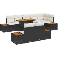 vidaXL Salon de jardin avec coussins 9 pcs noir et beige