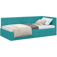 vidaXL Cadre de lit d'angle avec tête de lit turquoise 90 cm x 200 cm velours
