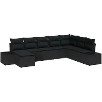vidaXL Ensemble de canapé de jardin avec coussins 8 pcs noir poly rotin
