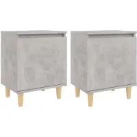 vidaXL Tables de chevet avec pieds en bois 2 pcs Gris béton 40x30x50cm
