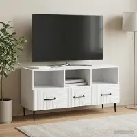 Prolenta Meuble TV exclusif - Étagère TV avec tiroirs, blanche, 102 x 34,5 x 50 cm, en panneaux de particules