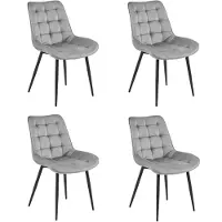 Leobert Chaise - - Bera - Velours Gris Clair/Pieds Noirs - 54 X 60 X 88 Cm - Lot De 4