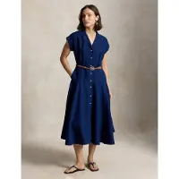Ralph Lauren pour femme. 211B22538002 Robe chemise en lin à manches courtes marine (36), Bleu, Casuel, Manche courte