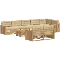 Syfax Ensemble de canapés d'extérieur 9 pc Blanc et Beige Polyester