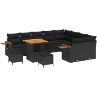 vidaXL Ensemble de canapés de jardin , 13 pièces, 9 places, noir, en résine tressée