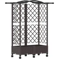 vidaXL Jardinière surélevée avec treillis et toit, couleur marron, 124 x 40 x 129 cm, en PP