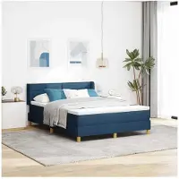 vidaXL Lit boxspring avec matelas et tête de lit Bleu 190 x 140 cm Tissu