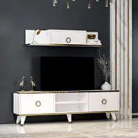 Homidea Meuble TV Sophia, meuble bas TV, meuble TV avec 2 portes et étagères murales, design laqué brillant (blanc)
