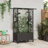 Prolenta Maison Exclusive - Jardinière surélevée avec treillis et toit, couleur marron, 124,5 x 40 x 142 cm, en polypropylène