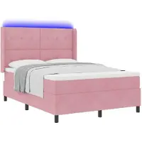 vidaXL Lit boxspring avec bandes lumineuses LED Rose 140 x 190 cm Velours