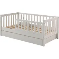 Vipack - Lit junior avec surface de couchage 70 x 140 cm, encadrement avec barreaux verticaux, tiroir de lit inclus, finition pin massif laqué blanc