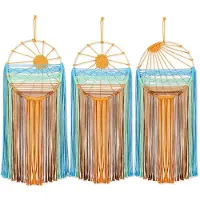 Torribaly Kit de décoration murale attrape-rêves 3 pièces en macramé style bohème, motif lever de soleil, coucher de soleil, coloré