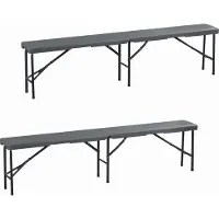 Relaxdays Lot de 2 bancs de camping , pliables, en plastique et acier, pour le balcon et le jardin, H x l x P : 43 x 180 x 25 cm, gris