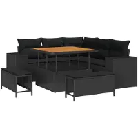 vidaXL Ensemble de canapé de jardin avec coussins 8 pcs noir poly rotin