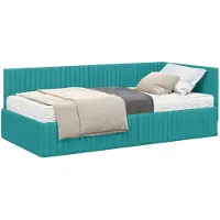 vidaXL Structure de lit à angle avec matelas et tête de lit, 2 pièces, turquoise, velours