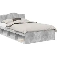 vidaXL Cadre de lit Béton Gris 135 x 190 cm Pin massif