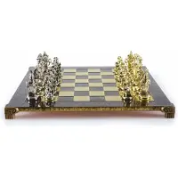Casa Padrino : Jeu d'échecs de luxe "Ritter", en bronze/or/argent, dimensions 44 x 44 cm - Jeu d'échecs médiéval