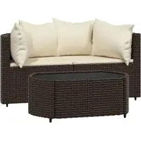 Syfax Salon de jardin 3 pcs avec coussins marron résine tressée