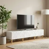 Prolenta Meuble TV exclusif - Dimensions : 147 x 34,5 x 30 cm - Couleur : blanc - Matériau : bois composite