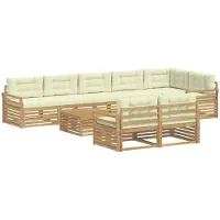 vidaXL Ensemble de salon de jardin , 9 pièces, blanc et crème, en polyester