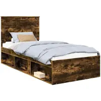 vidaXL Cadre de lit Chêne fumé 90 x 200 cm Pin massif