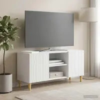 Prolenta Meuble TV exclusif - Blanc - 102 x 34,5 x 50 cm - Fabriqué en panneaux de particules